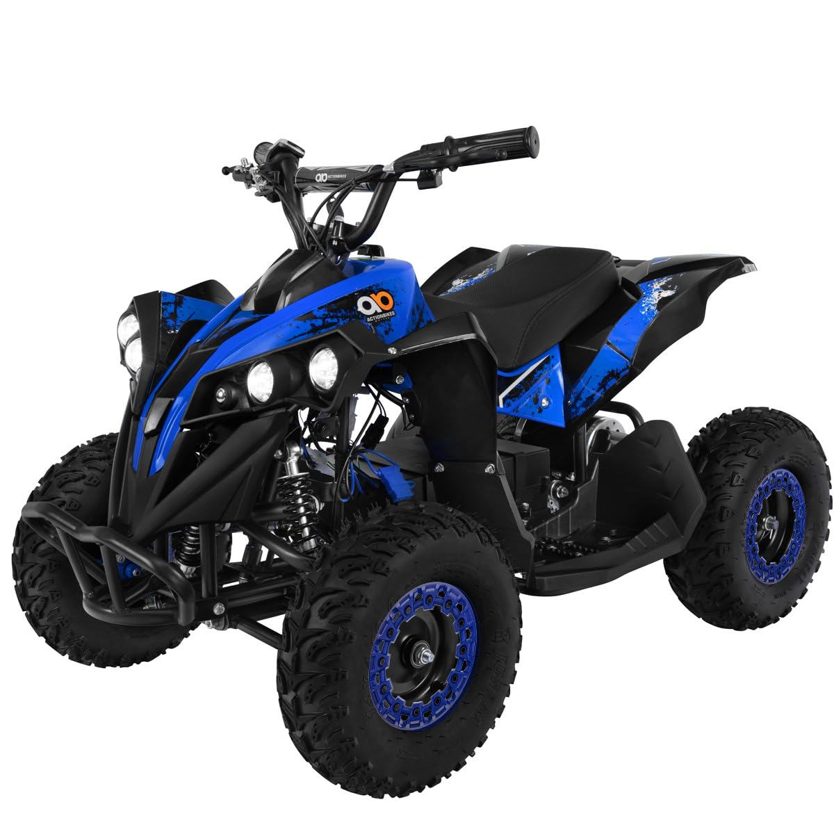 Actionbikes Motors Kinder Elektro Miniquad ATV RENEBLADE | 𝟭𝟬𝟬𝟬 Watt 𝟒𝟖 Volt - Pocket Quad - Kinderquad - Safety Touch Fußschalter - 3 Geschwindigkeitsstufen (Schwarz/Blau) von Actionbikes Motors