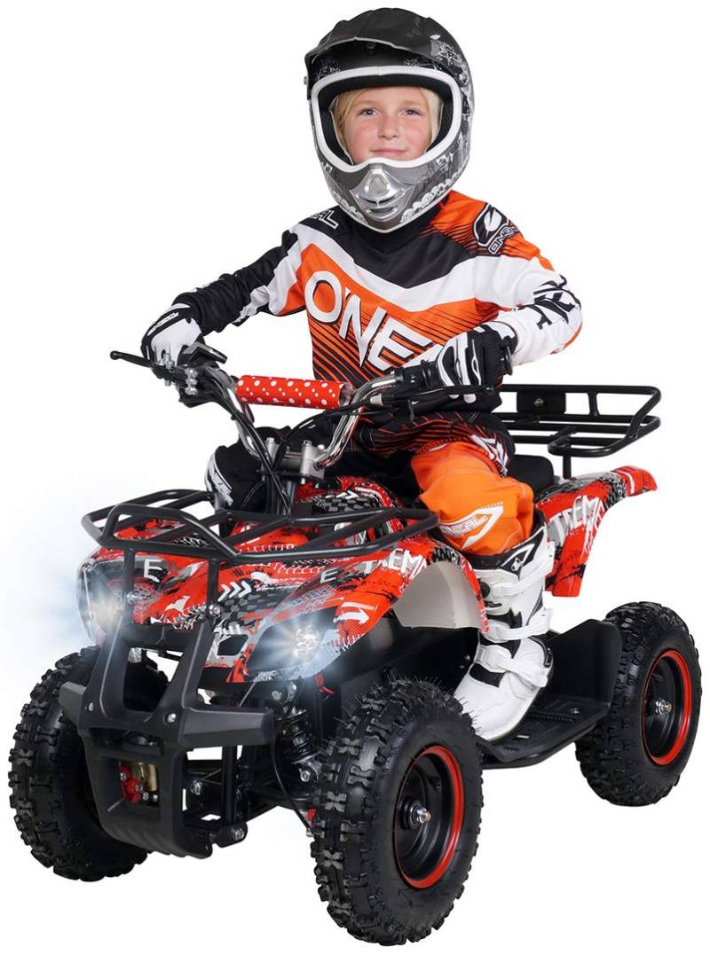 Actionbikes Motors Kinder Elektro Miniquad ATV Torino | 𝟭𝟬𝟬𝟬 Watt 36 Volt - Scheibenbremsen - Umweltfreundlicher Elektromotor - LED-Scheinwerfer - Kinder Quad (1000 Watt Schwarz Weiß Rot Polo) von Actionbikes Motors