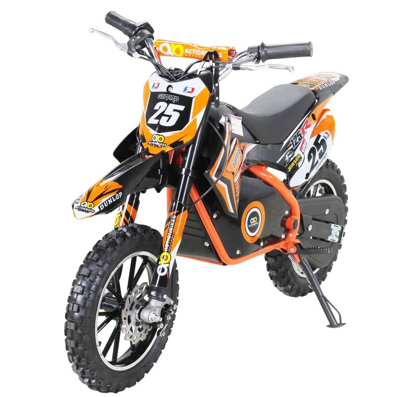 Actionbikes Motors Mini Kinder Crossbike Gepard 𝟱𝟬𝟬 Watt | 36 Volt - Bis 𝟮𝟱 km/h - 3 Geschwindigkeitsstufen - Scheibenbremsen - Pocket Bike - Motorrad - Motocross - Dirt Bike - Enduro (Orange) von Actionbikes Motors