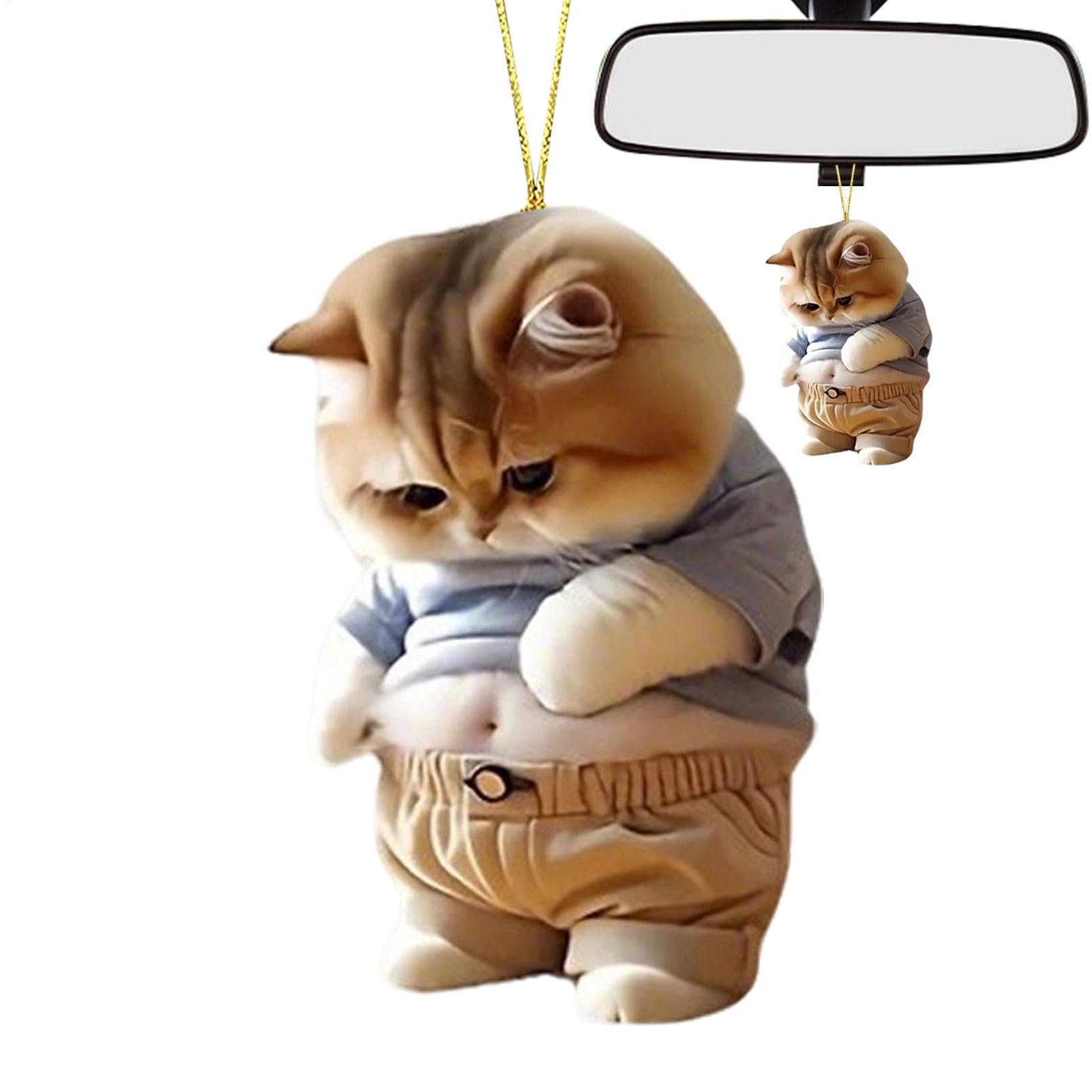 Acunny Auto Tierverzierungen, Tierwagenanhänger,Neuheit Fat Cat Dog Car Hangable Accessoires - 2d Acrylfett-Bauch-Tier-Charm-für Rückspiegel, Fahrzeug-Innenzubehör von Acunny