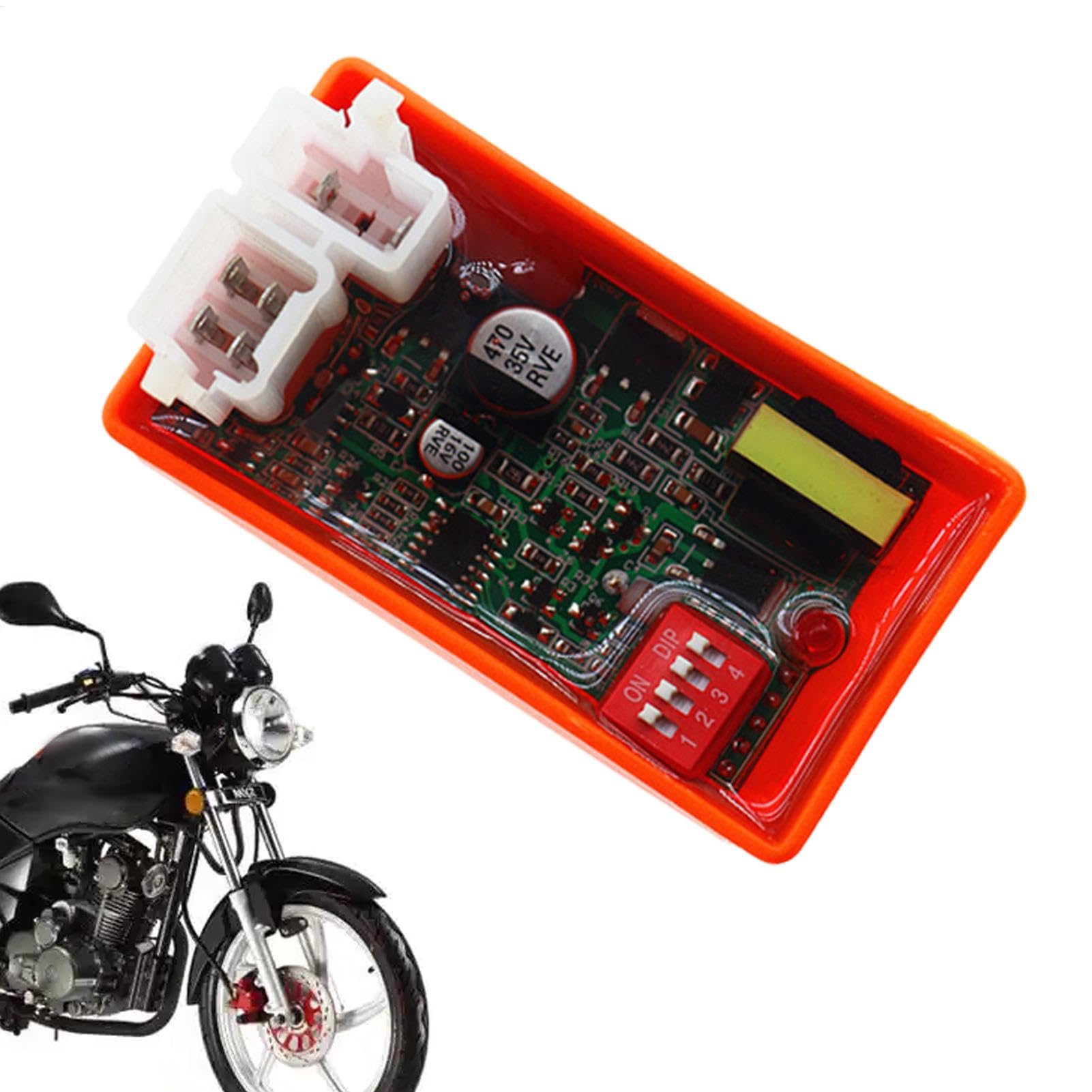 Acunny Motorrad modifizierte Zündung, Motorradzündungsbox | Einstellbare Rollerzündung mit DIP -Taste | Quick Connect -Zünder, Überspannungsschutz, Motorradzubehör von Acunny