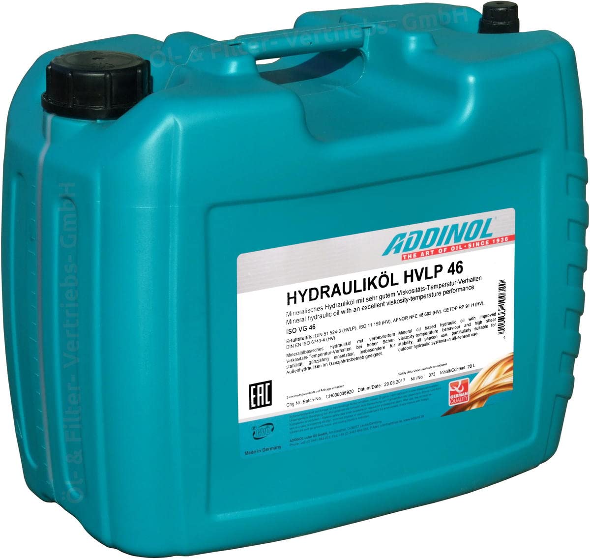 ADDINOL Hydrauliköl HVLP 46 20 l von Addinol Lube Oil GmbH