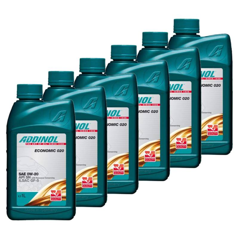 6X Addinol Motoröl Motorenöl Motor Motoren Motor Oil Engine Oil 0W-20 Economic 020 1L 72097507 von Addinol