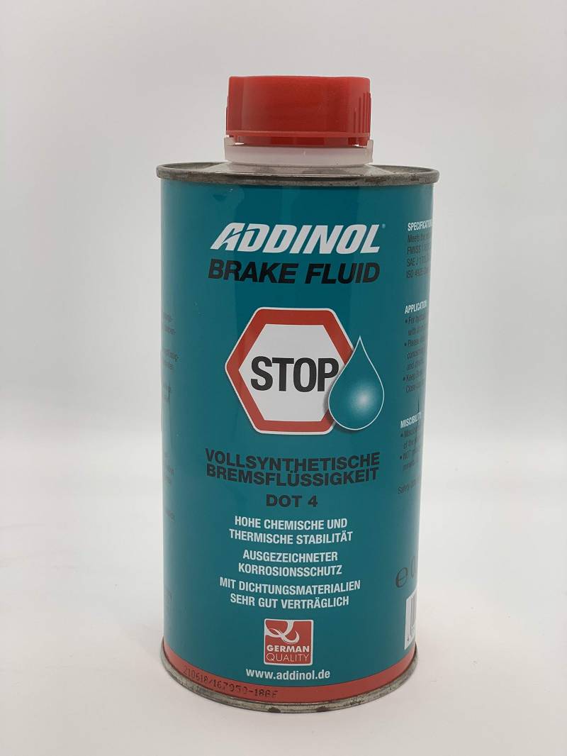 ADDINOL BRAKE FLUID DOT4 (auch DOT3), Bremsflüssigkeit, vollsynthetisch, 0,5 L Dose. von Addinol