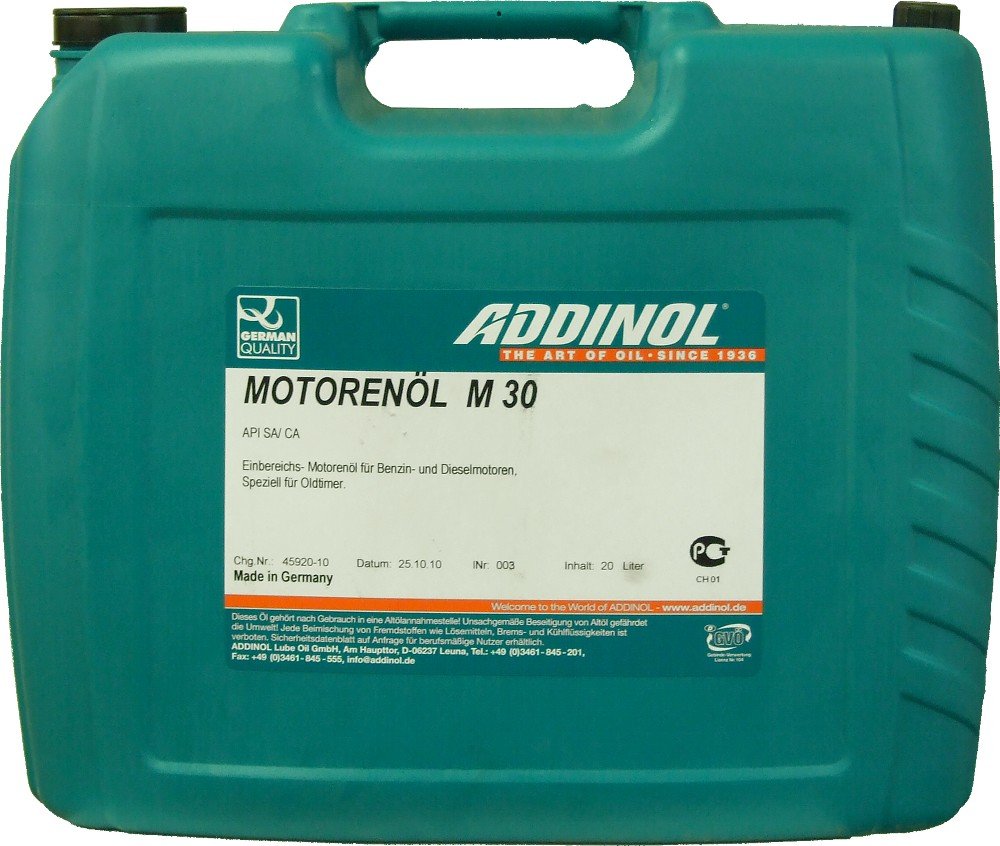 ADDINOL M30 OLDTIMER - MOTORENÖL (SAE Klasse 30 // Viskosität 11,0) mineralisch, 20 L Kanister von Addinol