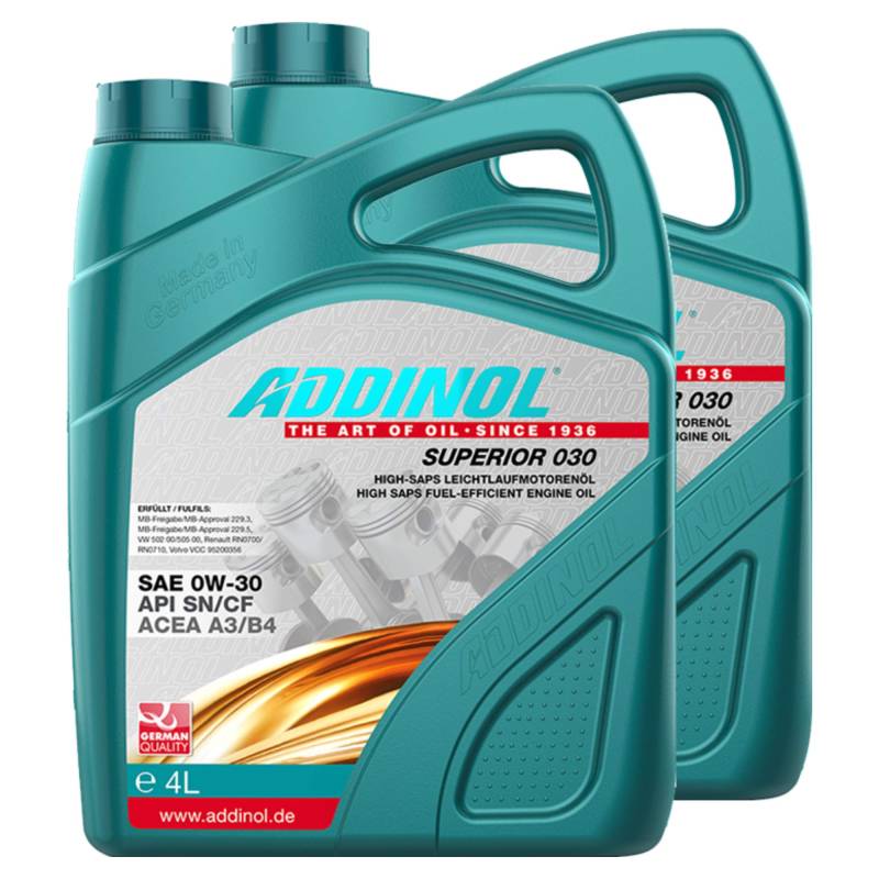 Addinol 2X Motoröl Motorenöl Motor Motoren Motor Oil Engine Oil Benzin Diesel 0W-30 Superior 030 4L 72097825 von Addinol