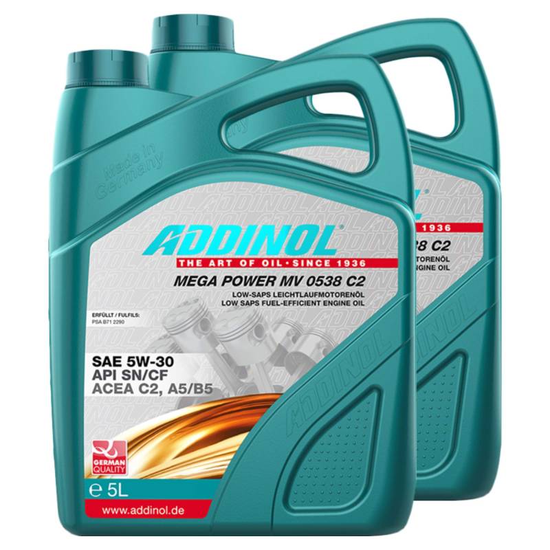 Addinol 2X Motoröl Motorenöl Motor Motoren Motor Oil Engine Oil Benzin Diesel 5W-30 Mega Power Mv 0538 C2 5L 72213081 von Addinol