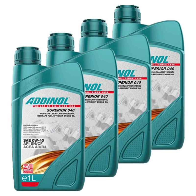 Addinol 4X Motoröl Motorenöl Motor Motoren Motor Oil Engine Oil Benzin Diesel 0W-40 Superior 040 1L 72097907 von Addinol