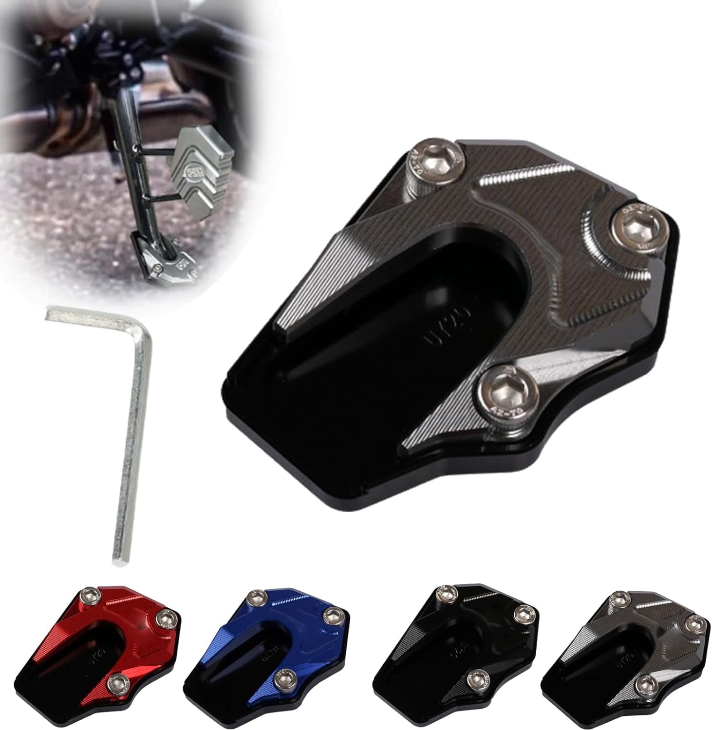 Motorrad Kickstand Fuß Seitenständer Verlängerung Pad, Motorrad Kickstand Fuß Seitenständer Verlängerung Pad Stützplatte, Motorrad Kickstand Fußplatte Extender Zubehör, Motorrad Pads (Titan) von Aderpmin