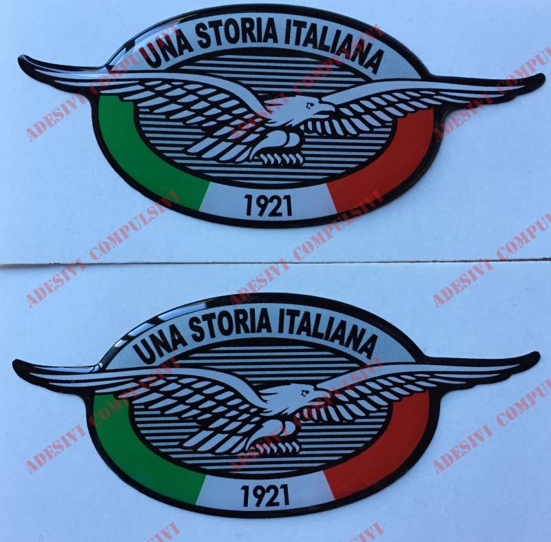 Logo Aufkleber Moto Guzzi, Eine italienische Geschichte, 2 Aufkleber in 3D-Optik. Für Tank oder Helm. von Adesivi Compulsivi