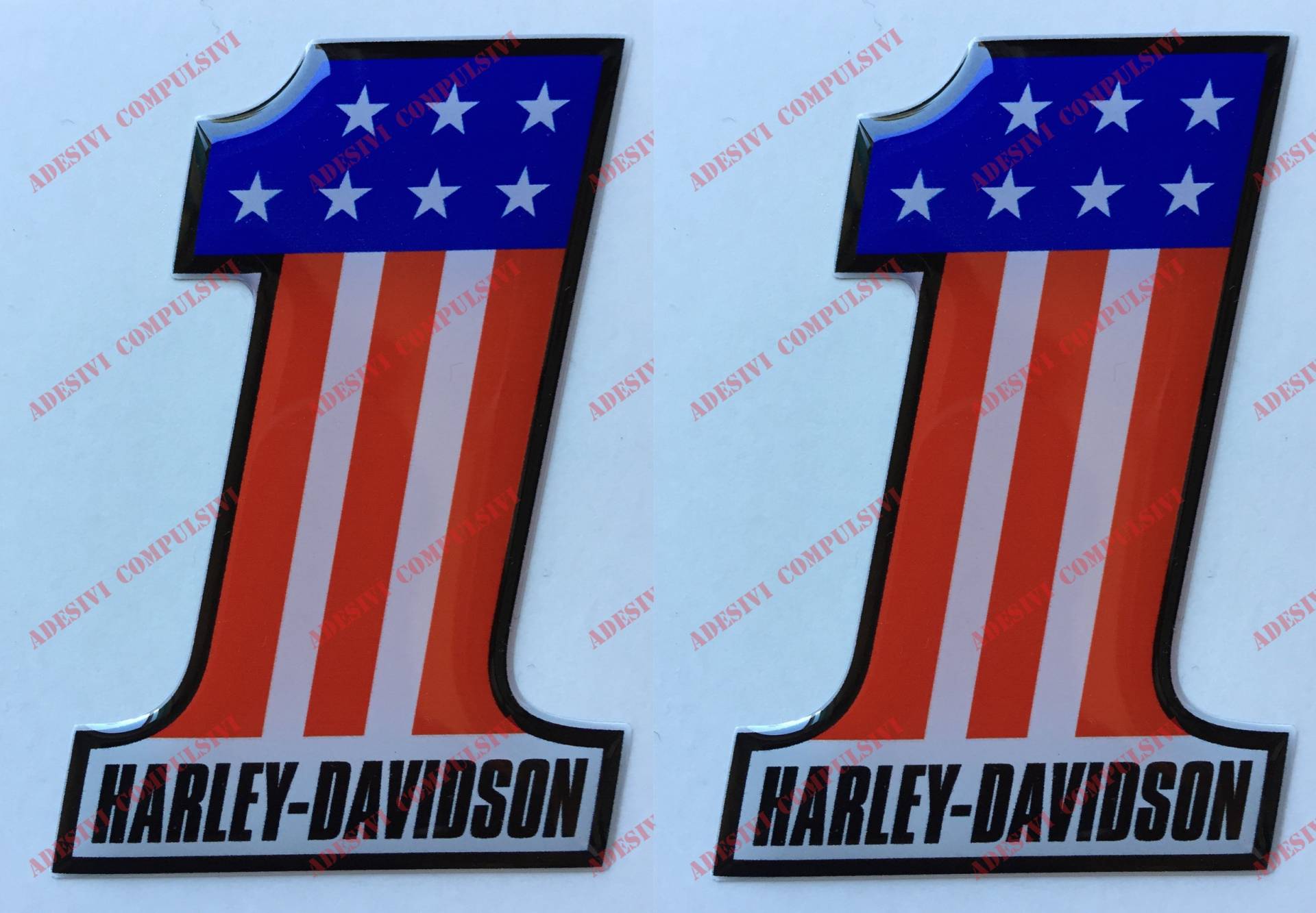 Harley-Davidson Aufkleber, Number One, U.S.A., harzbeschichtet, 3D-Effekt, 2 Stück. Für Tankdeckel oder Helm. von Adesivi Compulsivi