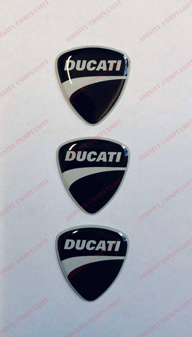 Ducati-Logo-Aufkleber, harzbeschichtet, 3D-Effekt, für Tank oder Helm, Schwarz / Weiß von Adesivi Compulsivi