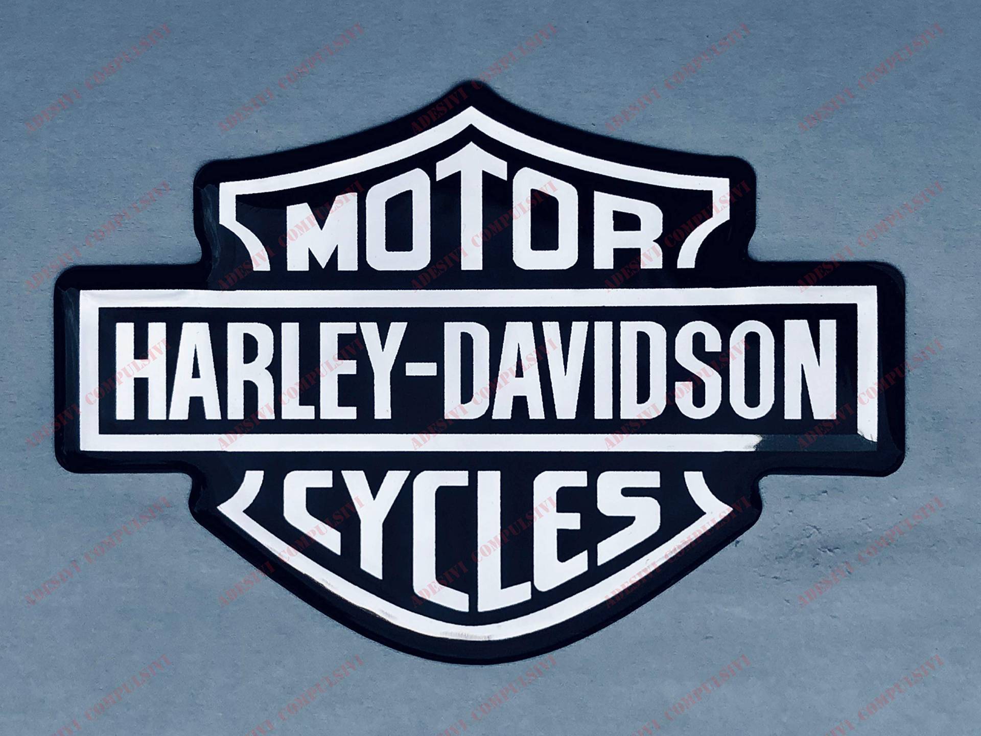 Harley-Davidson Classic Logo-Aufkleber, geharzt, 3D-Effekt, für Tank oder Helm, Schwarz Chrom von Adesivi Compulsivi