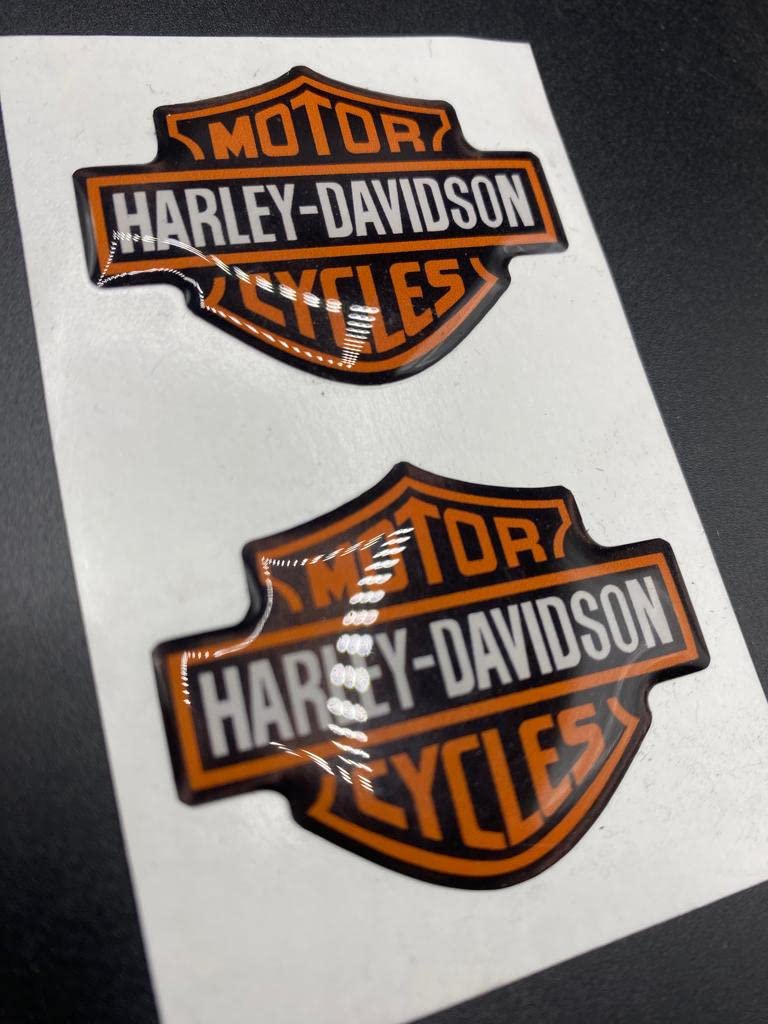 Harley Davidson Logo-Aufkleber, Harz, 3D-Effekt, für Tank oder Helm, Schwarz-Orange, 7 cm von Adesivi Compulsivi