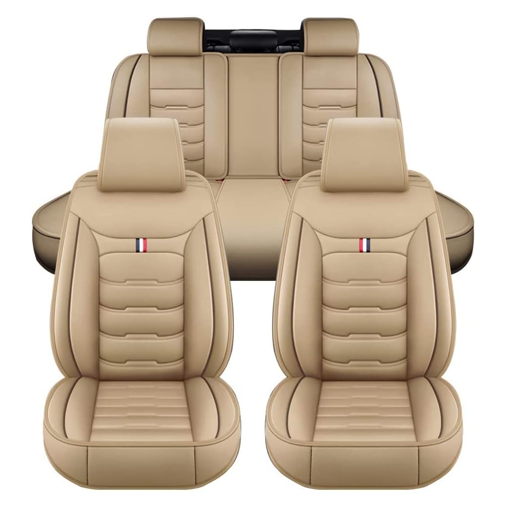 AdiNas Autositzbezüge Sets für Mercedes ML 270,ML 300, ML 320, ML 350, Leder wasserdichte Auto Sitzbezüge Autositzschoner Universal Auto Sitzkissen Schonbezüge,Beige/A-Standard_Set von AdiNas