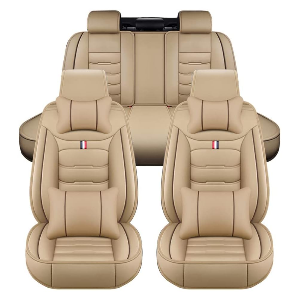 AdiNas Autositzbezüge Sets für Opel Crossland/Grandland X/Insignia, Leder wasserdichte Auto Sitzbezüge Autositzschoner Universal Auto Sitzkissen Schonbezüge,Beige/A-Luxurious_Set von AdiNas