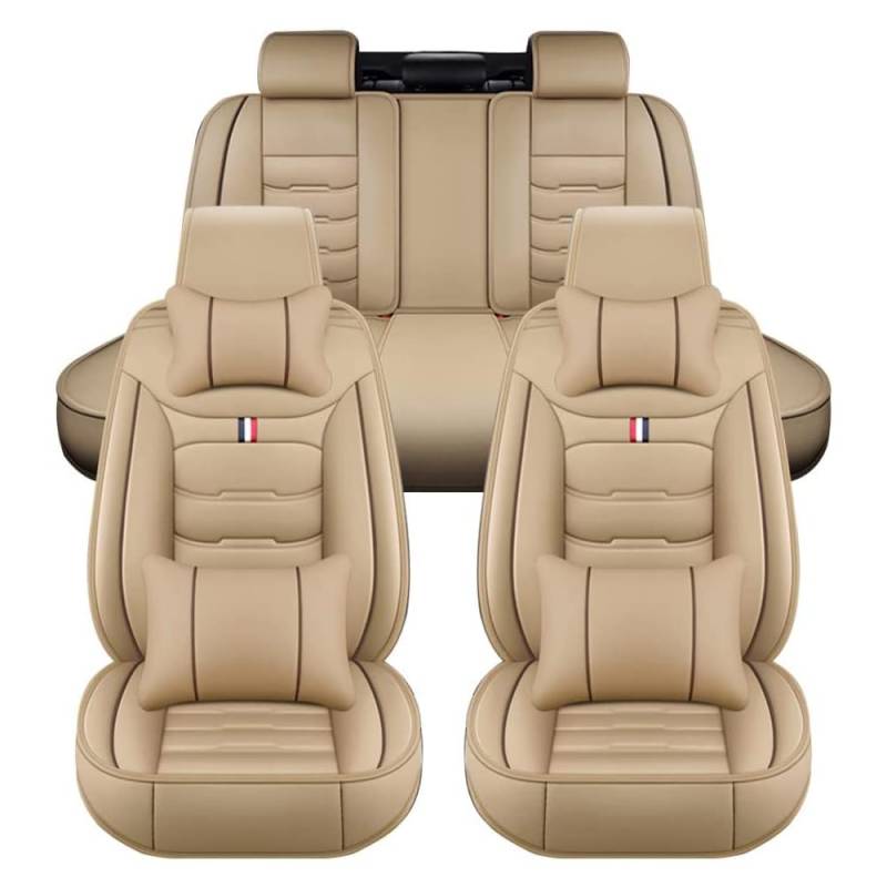 AdiNas Autositzbezüge Sets für Opel Crossland/Grandland X/Insignia, Leder wasserdichte Auto Sitzbezüge Autositzschoner Universal Auto Sitzkissen Schonbezüge,Beige/A-Luxurious_Set von AdiNas