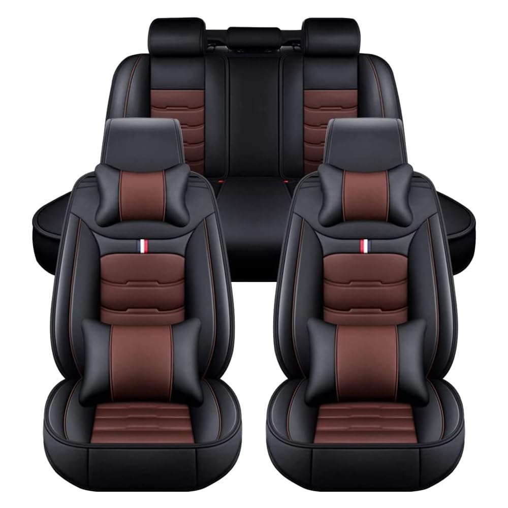 AdiNas Autositzbezüge Sets für Opel Crossland/Grandland X/Insignia, Leder wasserdichte Auto Sitzbezüge Autositzschoner Universal Auto Sitzkissen Schonbezüge,Black_Coffee/A-Luxurious_Set von AdiNas