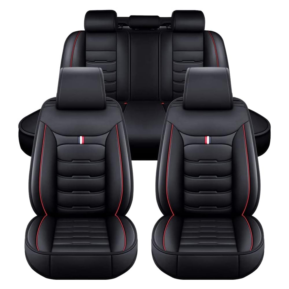 AdiNas Autositzbezüge Sets für Toyota avensis t25 t27 Camry Hilux RAV 4, Leder wasserdichte Auto Sitzbezüge Autositzschoner Universal Auto Sitzkissen Schonbezüge,Black_Red/A-Standard_Set von AdiNas