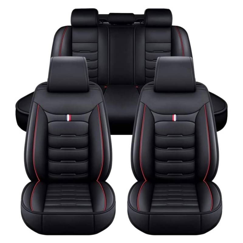 AdiNas Autositzbezüge Sets für Toyota avensis t25 t27 Camry Hilux RAV 4, Leder wasserdichte Auto Sitzbezüge Autositzschoner Universal Auto Sitzkissen Schonbezüge,Black_Red/A-Standard_Set von AdiNas