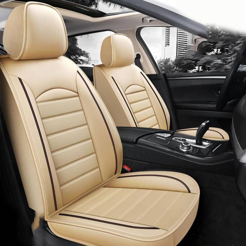 AdiNas Leder Auto Sitzbezüge Sets für BMW 1 3 5 7 Series X1 / X3 / X5 / X6, 5-Sitze wasserdichte Autositzbezüge Autositzschoner Universal Auto Innenraum Schonbezüge,Beige/A von AdiNas