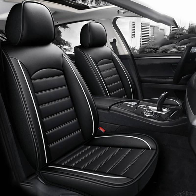 AdiNas Leder Auto Sitzbezüge Sets für Golf-VI/Variant/2009-2013, 5-Sitze wasserdichte Autositzbezüge Autositzschoner Universal Auto Innenraum Schonbezüge,Black_White/A von AdiNas