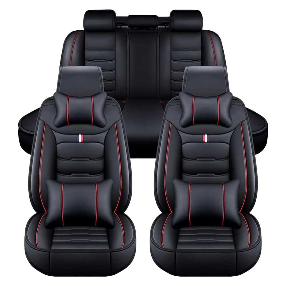 Autositzbezüge Sets für Arteon/Arteon R R-line TSI, Leder wasserdichte Auto Sitzbezüge Autositzschoner Universal Auto Sitzkissen Schonbezüge,Black_Red/A-Luxurious_Set von AdiNas