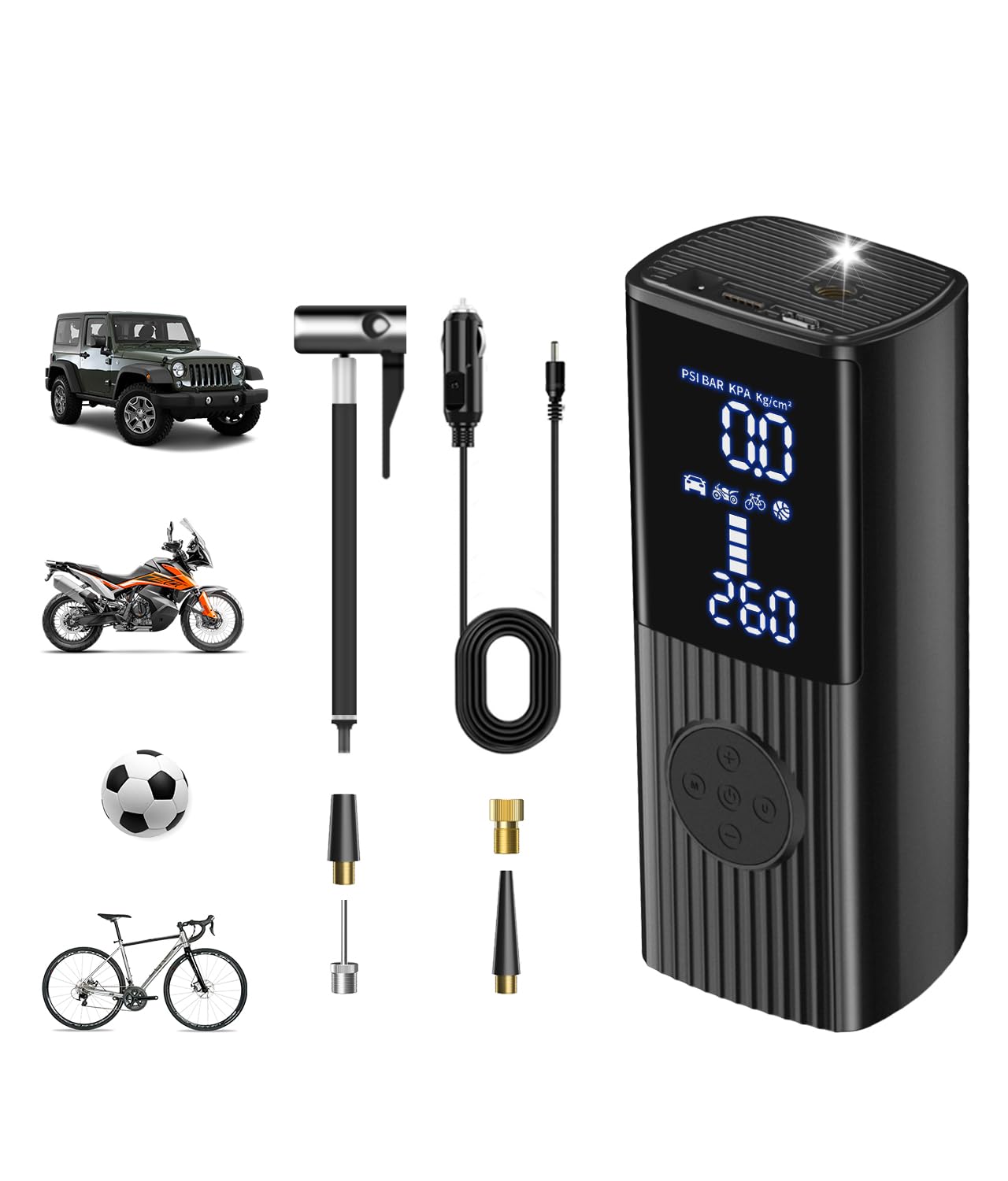 Adicop Tragbarer Luftkompressor 10800mAh 12V Akku Elektrischer Kompressor Auto-Luftpumpe 160PSI Reifenpumpe mit Manometer für Auto, Fahrrad, Motorrad, Ball von Adicop