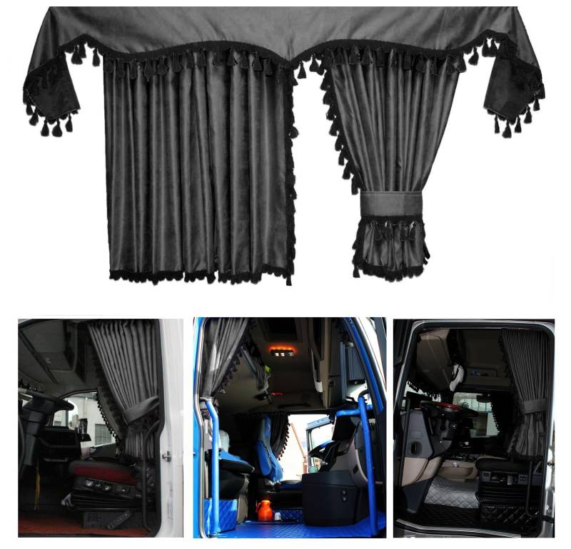 LKW Gardinen Cab Curtain Sichtschutz für Kabine für Man TGX bis 2020, XLX Fahrerhaus, grau schwarz von Adomo