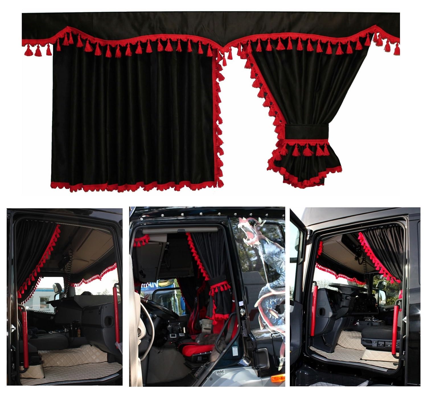 LKW Gardinen Cab Curtain Sichtschutz für Kabine für Scania S-Reihe ab 2017, schwarz-rot von Adomo