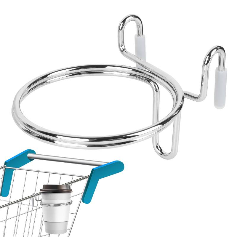 Adorila Edelstahl Einkaufswagen Becherhalter, Tragbare Getränkehalter Einkaufswagen, Hängende Ständer für Getränke, Kaffee, Wasserbecher (Silber) von Adorila