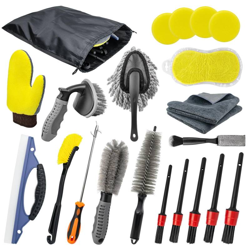 AdrreyuFny Auto Reinigungsset, 21Pcs Auto Waschen Set Autopflege Set Auto Reinigungsset Innenraum und Auto Reinigungsset Ausse mit Reifenbürste Waschhandschuh Auto von AdrreyuFny