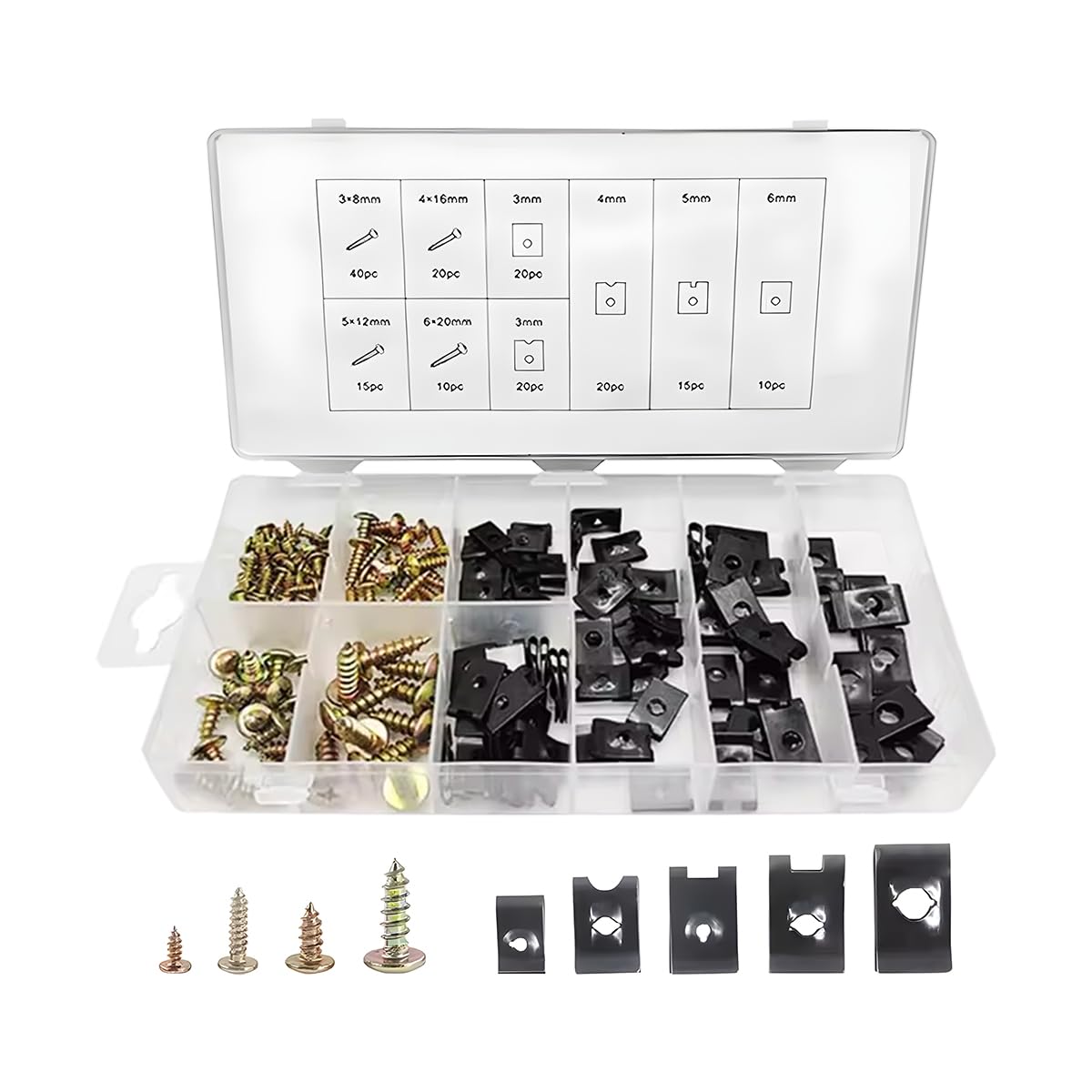 Adunsiaoto 170 Stücke Blechmutterns Karosserie, U Typ Auto Befestigung Clips, Metall Clip Muttern, Karosserieschrauben Blechmuttern, Auto Clips Blechmuttern, U-Type Metall Clipmuttern von Adunsiaoto