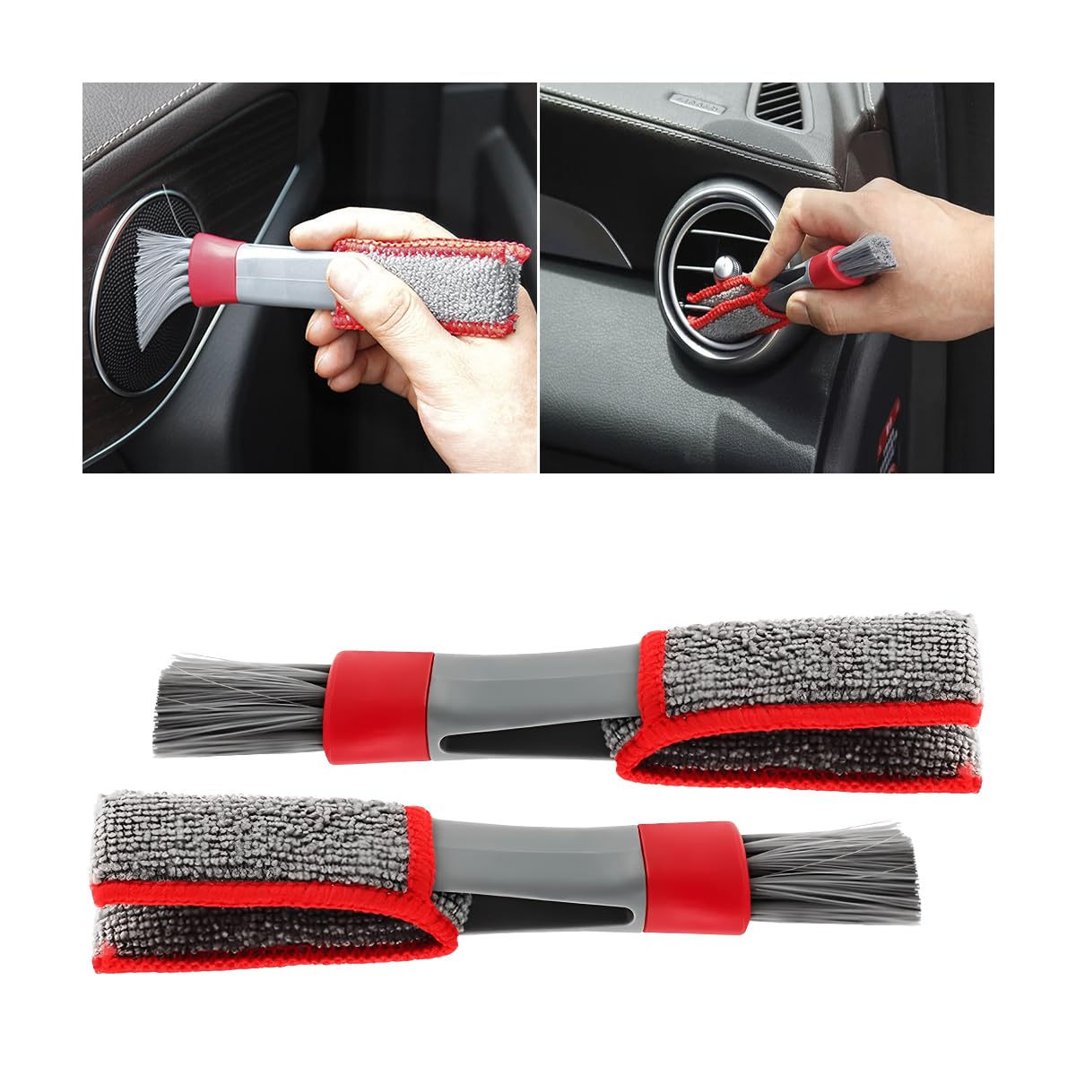 Adunsiaoto 2 Stück Auto Reinigungsbürsten, 2 in 1 Tragbare Auto-Innenraum-Reinigungsbürste, Auto Reinigung Pinsel Set Für Saubere Autositze Lüftungsschlitze(Rot/Grau) von Adunsiaoto