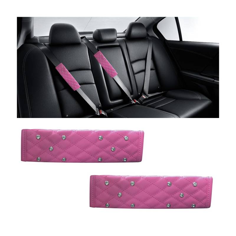 Adunsiaoto 2 Stück Auto-Sicherheitsgurt-Pad, Universelle Leder-Autogurtpolster Für Sicherheitsgurte, Bling Diamond Auto Sicherheitsgurt Schulterprotektor(Rosa) von Adunsiaoto