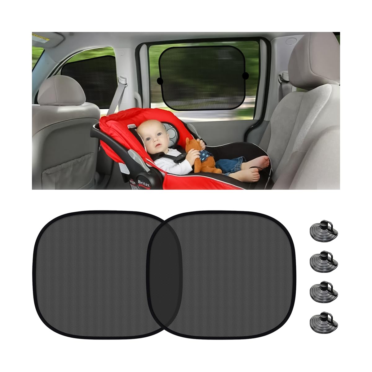 Adunsiaoto 2 Stück Autoscheiben Sonnenschutz Für Baby Kinder, Sonnenschutz Auto Seitenscheibe Universal Sonnenblende, Sonnenblende Auto Kinder Mit Saugnäpfen(44x36cm) von Adunsiaoto