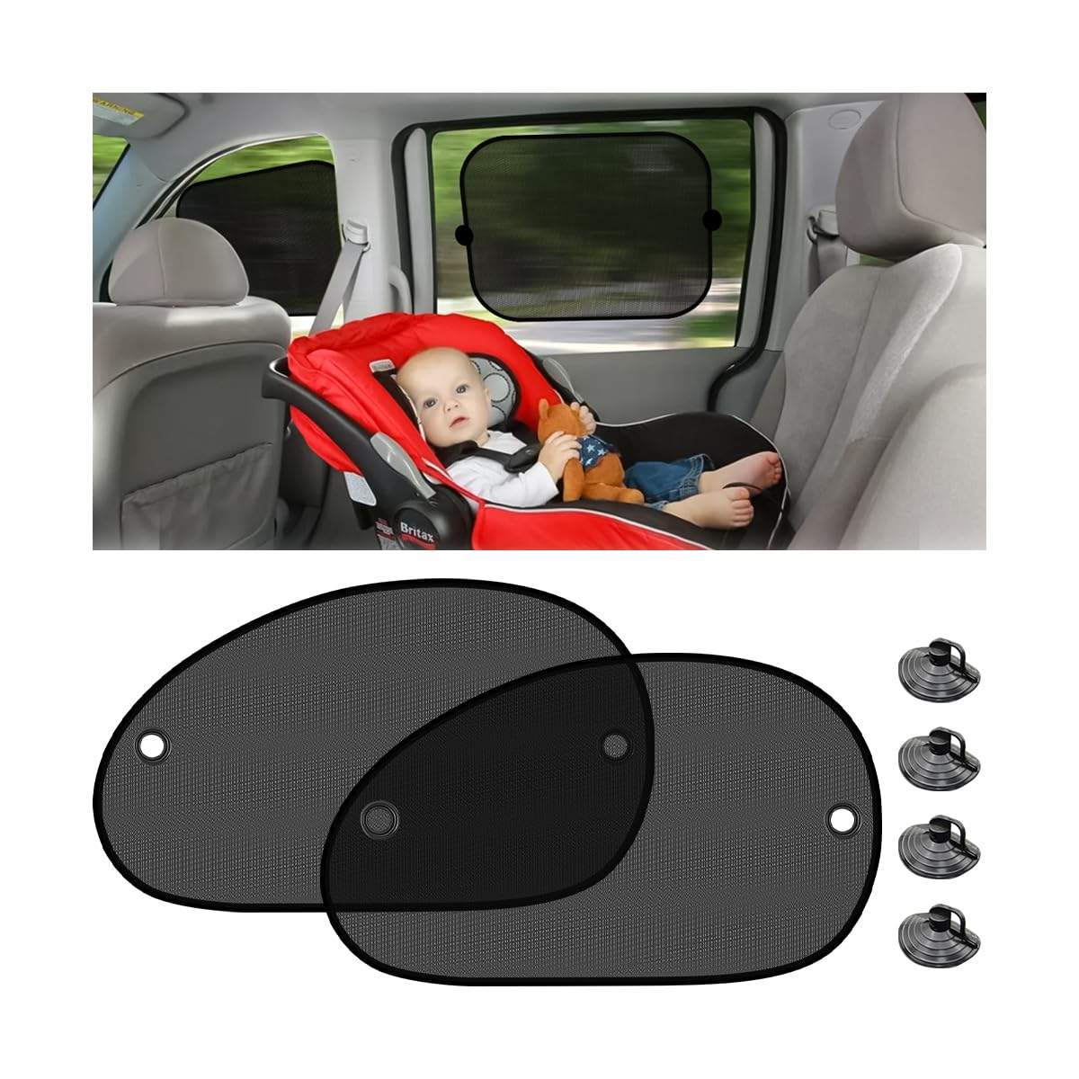 Adunsiaoto 2 Stück Autoscheiben Sonnenschutz Für Baby Kinder, Sonnenschutz Auto Seitenscheibe Universal Sonnenblende, Sonnenblende Auto Kinder Mit Saugnäpfen(65x38cm) von Adunsiaoto