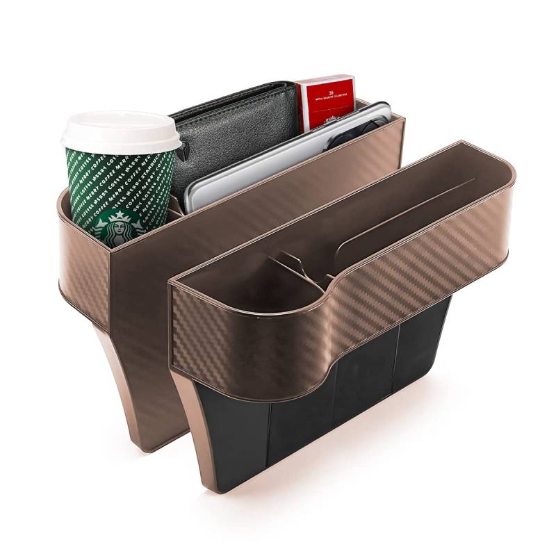 Adunsiaoto 2 Stück Autositz Gap Organizer Storage Box Auto Mittelkonsole, Aufbewahrungsbox für Autositze Lückenfüller, Autositztasche Autositz Side Gap(Braun) von Adunsiaoto