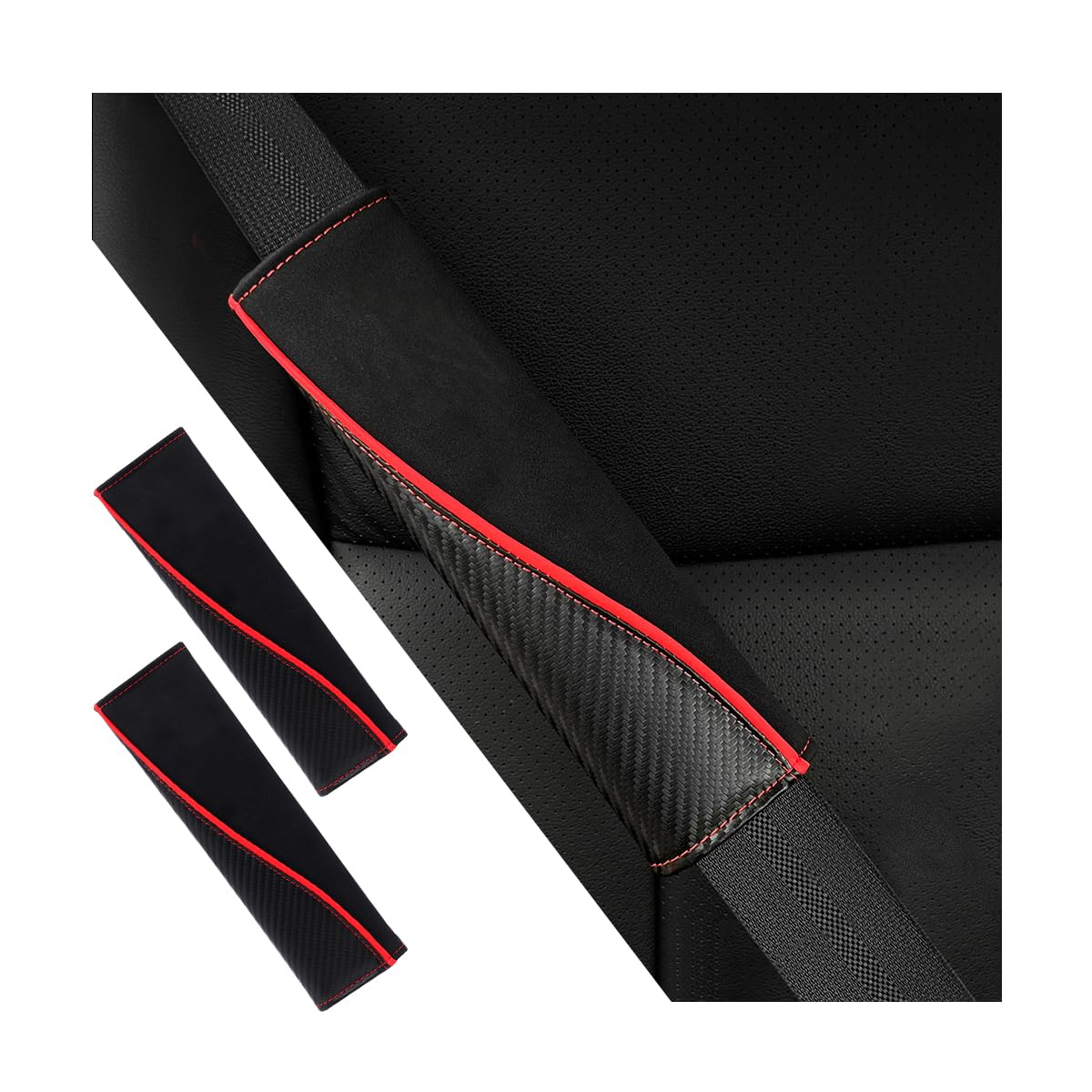 Adunsiaoto 2 Stück Leder Auto Sicherheit Sicherheitsgurt Abdeckung Pads, Auto Sicherheitsgurt Abdeckung Carbon Fiber Leder Schutz, Auto-Sicherheitsgurt-Pads(Unmarked) von Adunsiaoto