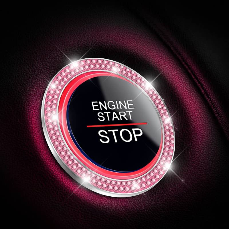 Adunsiaoto 2 Stück Universal Auto Kristall Strass Motor Starter Dekoration Ring, Auto Bling Bling Strass Kristall Dekoration Ring, Bling Auto Dekor Zubehör(Rosa) von Adunsiaoto