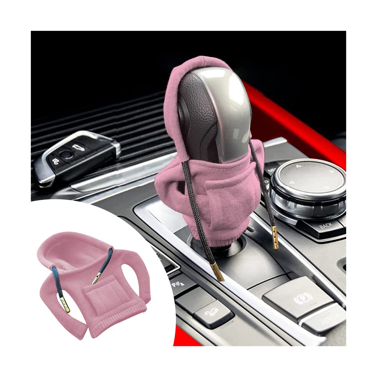 Adunsiaoto 2 Stück Universal Schaltknauf Hoodie Shifter, Lustige Hoodies Schaltknaufschutz für Auto, Verstellbarer Auto-Schalthebel-Hoodie, Autozubehör(Rosa) von Adunsiaoto