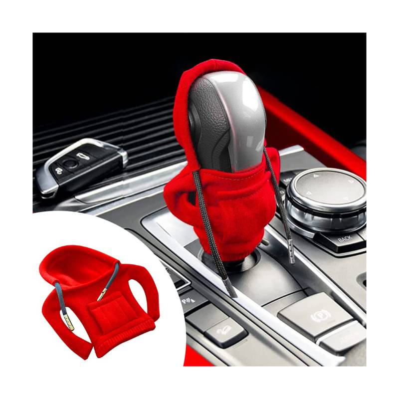 Adunsiaoto 2 Stück Universal Schaltknauf Hoodie Shifter, Lustige Hoodies Schaltknaufschutz für Auto, Verstellbarer Auto-Schalthebel-Hoodie, Autozubehör(Rot) von Adunsiaoto