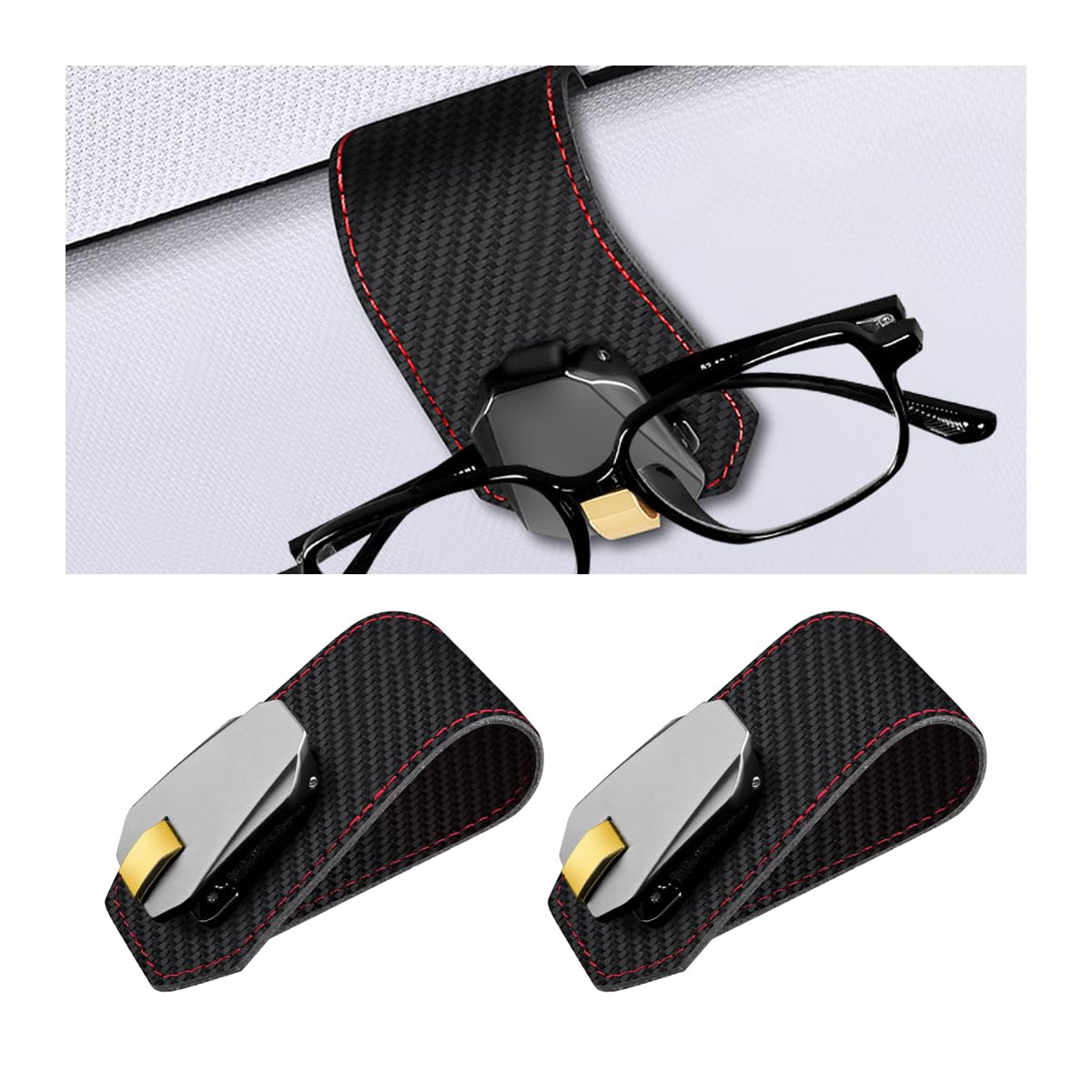 Adunsiaoto 2 Stücke Auto Brillenhalter Clip Mit Starken Materialien, Leder Brillenhalter Für Die Meisten Fahrzeuge, Auto Multifunktionale Brillen Clip Pulley Design(Kohlefaser) von Adunsiaoto