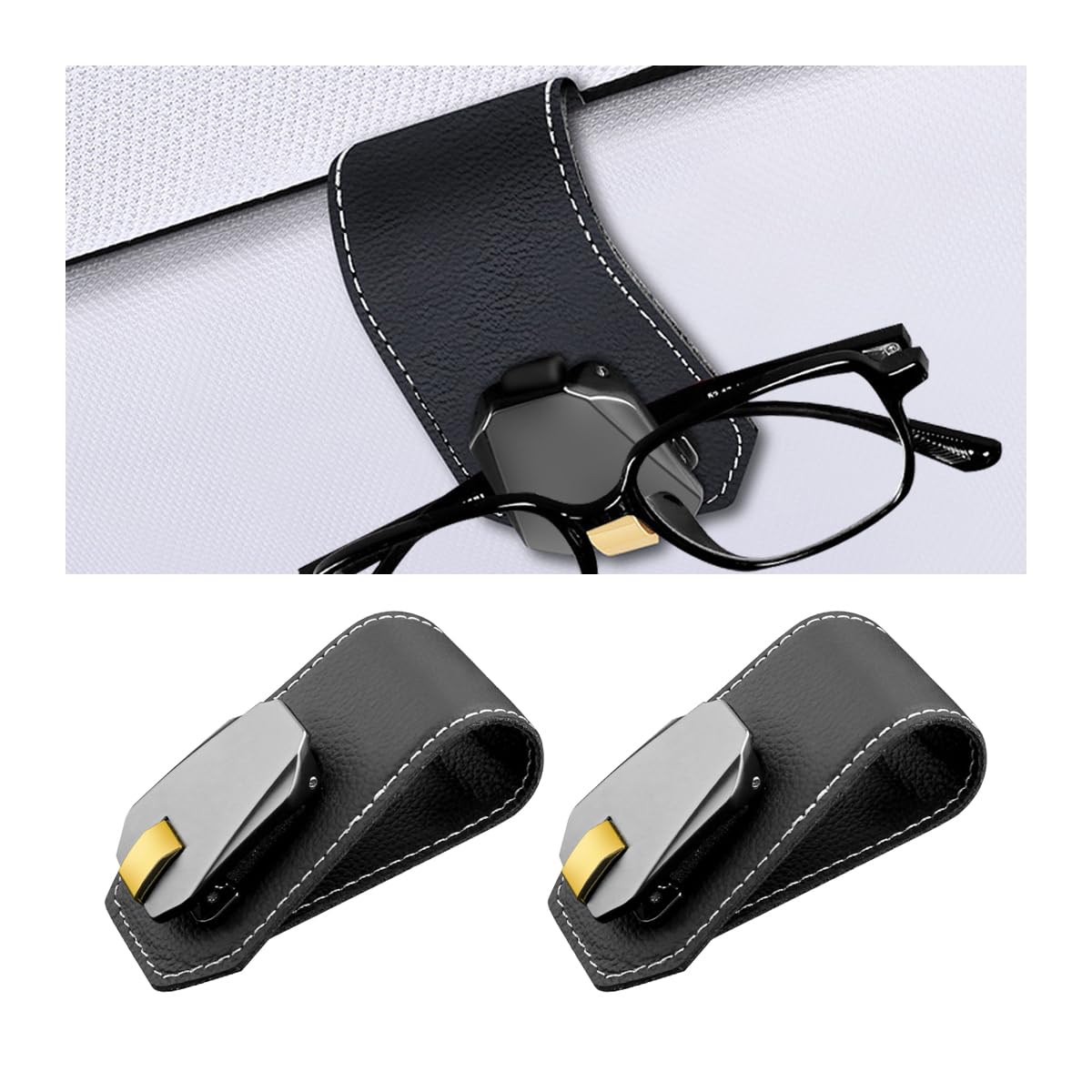 Adunsiaoto 2 Stücke Auto Brillenhalter Clip Mit Starken Materialien, Leder Brillenhalter Für Die Meisten Fahrzeuge, Auto Multifunktionale Brillen Clip Pulley Design(Schwarz) von Adunsiaoto