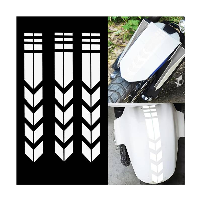 Adunsiaoto 3 Stück Motorrad Kotflügel Reflektierender, Aufkleber Fender Reflektierende Für Motorräder Universal, Motorrad Rahmen Frontgabel Aufkleber Fahrrad Dekoration ZubehöR(Weiß) von Adunsiaoto