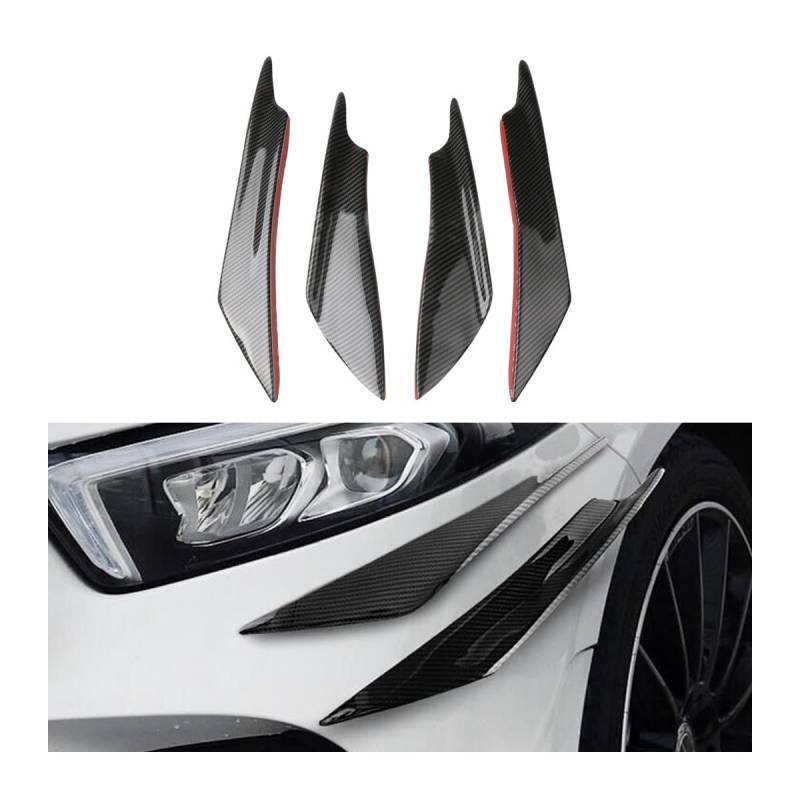 Adunsiaoto 4 Stück Auto Frontstoßstange Lip Splitter Für Karosserie, Carbon Fiber Textur Frontstoßstange Lip, Canard Splitter Diffusor Valence Körper Spoiler Kit(Kohlefaser) von Adunsiaoto