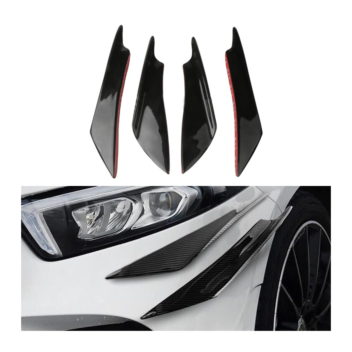 Adunsiaoto 4 Stück Auto Frontstoßstange Lip Splitter Für Karosserie, Carbon Fiber Textur Frontstoßstange Lip, Canard Splitter Diffusor Valence Körper Spoiler Kit(Schwarz) von Adunsiaoto