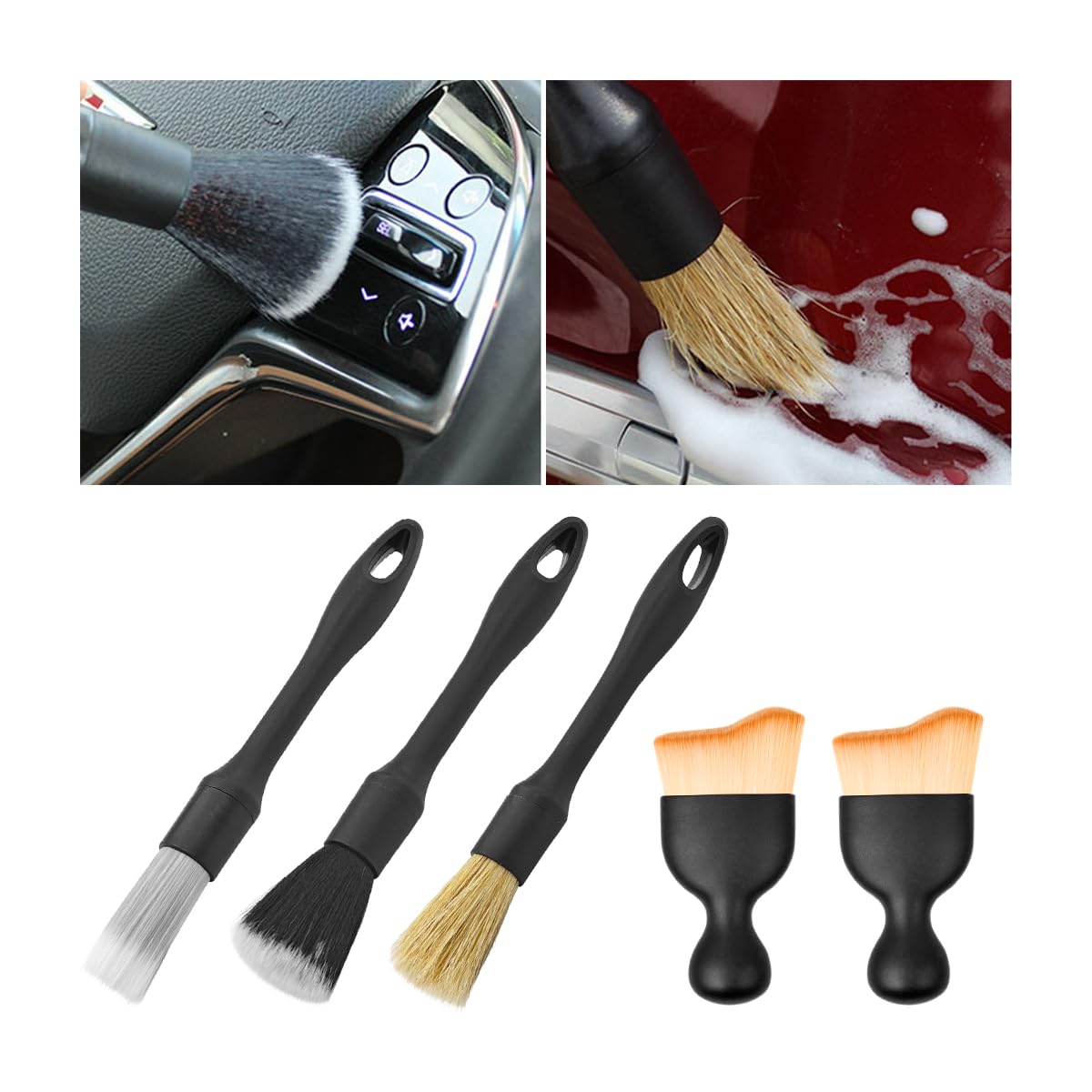 Adunsiaoto 5 Stück Universell Auto Detailing Pinsel Set, Haltbare Auto Pinsel Für Dedusting, Universell Automobil Innenraum Staubkehrende Weiche Bürste Autozubehör von Adunsiaoto