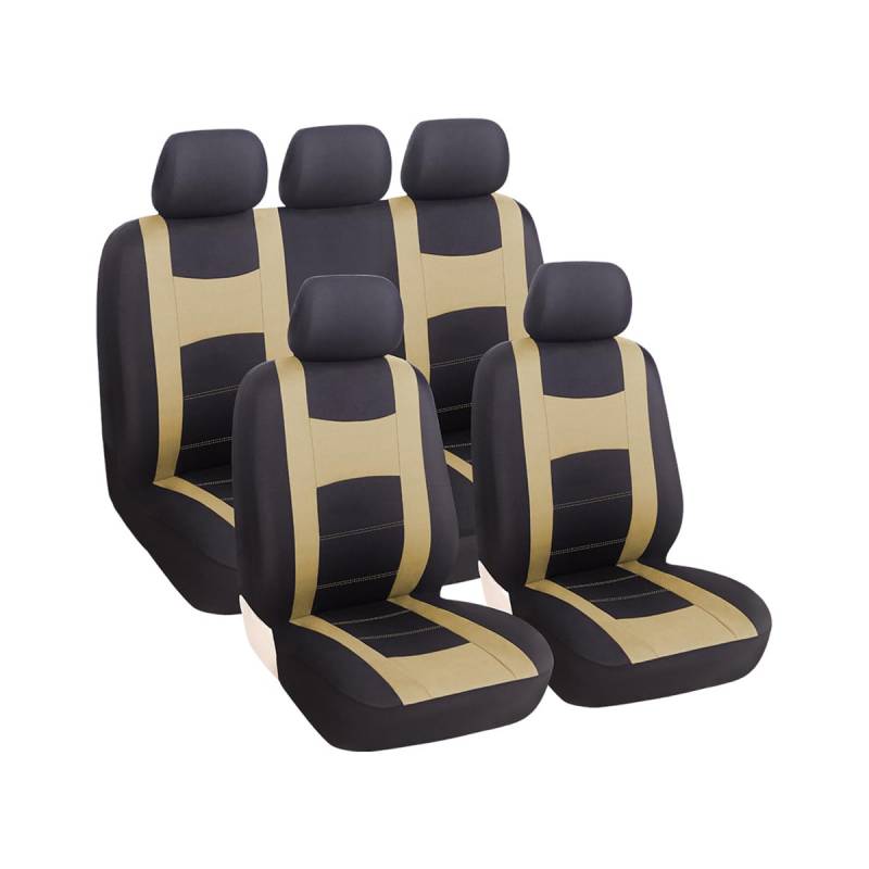 Adunsiaoto 9 Stück Sitzbezügesets Autositzbezüge Set Für 5 Sitzer, Auto Autositzbezüge Fit Komplettset Autositzschoner, Auto Sitzbezüge Kompletter Satz(Beige) von Adunsiaoto