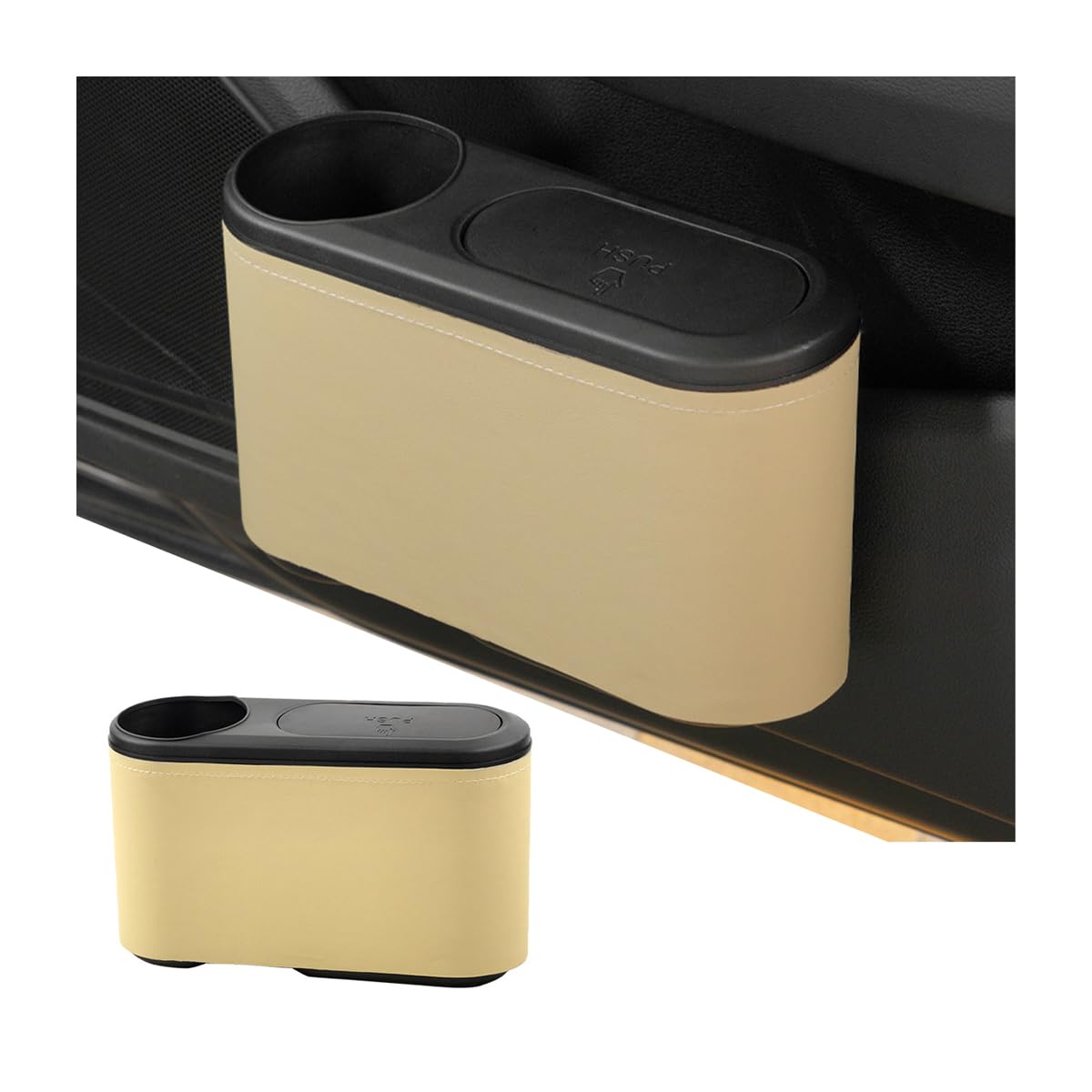 Adunsiaoto Auslaufsicherer Fahrzeug-Mülleimer, Wasserdichte Automotive Trash Can Mini Car Bin Mit Deckel, Praktischer Auto Mülleimer Mit Deckel Wasserdicht(Beige) von Adunsiaoto